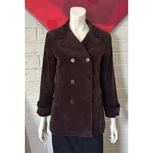 Vintage Gap Corduroy Pea Coat Womens Medium Brown Double Breasted Blazer Y2K